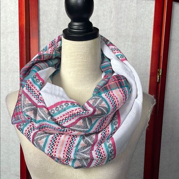 Aztec Designed Multicolored Lightweight Infinity Scarf (One Size) - Picture 2 of 12